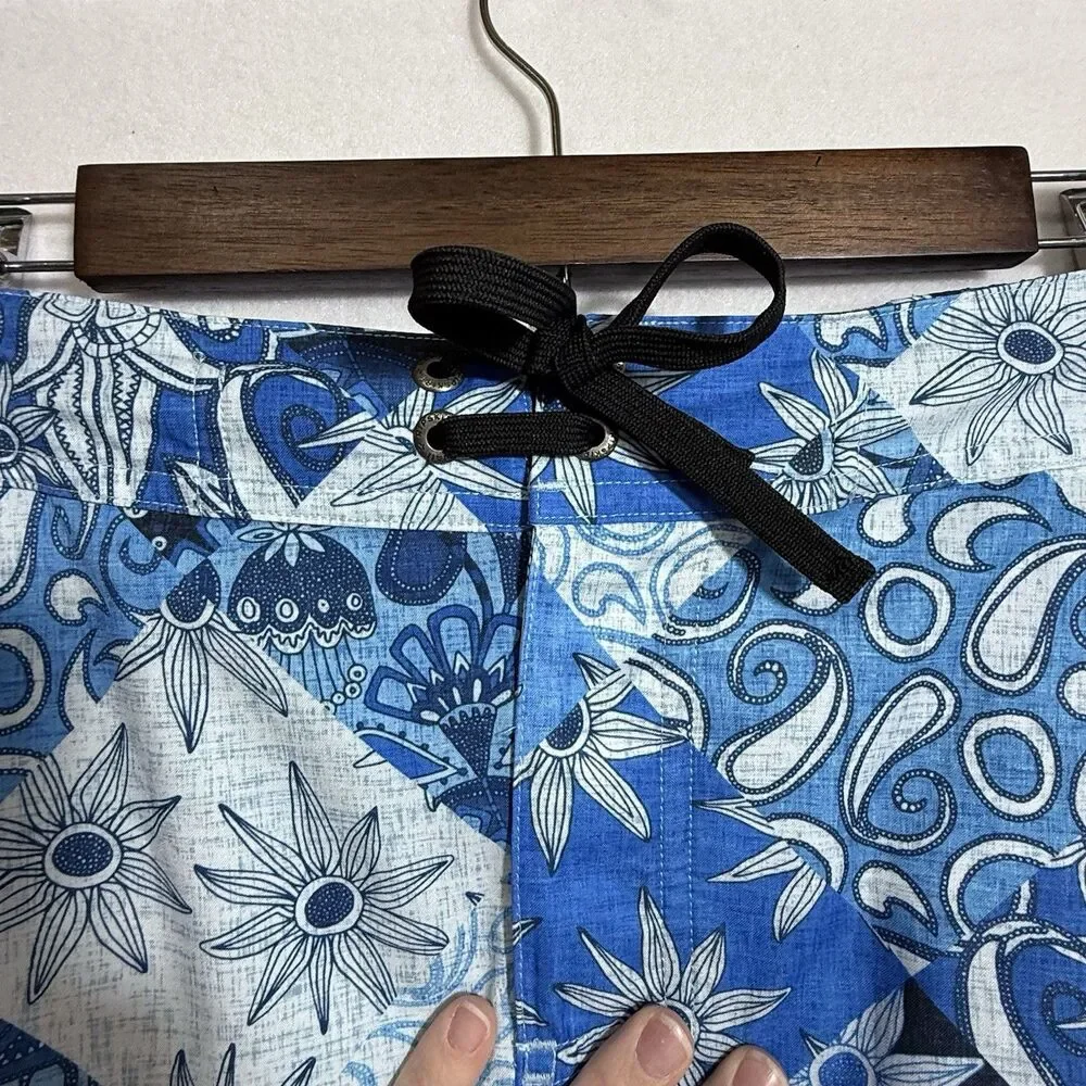 RipSkirt Blue Floral Paisley Patchwork Pull On Skirt Women L Hawaii Swim Pockets - Picture 4 of 12